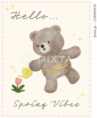 Spring Bear Coquette Joyful Watering Tulip flower in Spring Garden Nature Theme illustration Spring Bear Coquette Joyful Watering Tulip flower in Spring Garden Nature Theme illustration 139066630