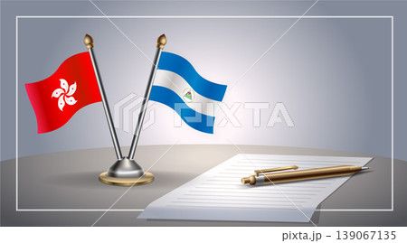 Small national flag of Hong Kong and Nicaragua flag Relation, Template Vector Illustration 139067135