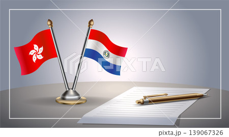 Small national flag of Hong Kong and Paraguay flag Relation, Template Vector Illustration 139067326
