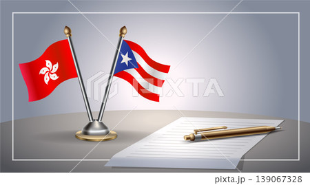 Small national flag of Hong Kong and Puerto Rico flag Relation, Template Vector Illustration 139067328