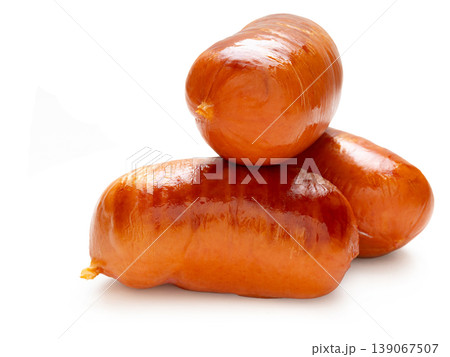 Appetizing sausages close-up on a white isolated background 139067507