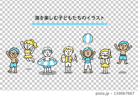 A set of illustrations of children enjoying the sea. A set of illustrations of children enjoying the sea. 139067667