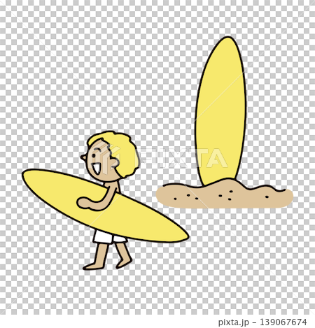 日焼けしたサーファーとショートボードのイラスト 139067674