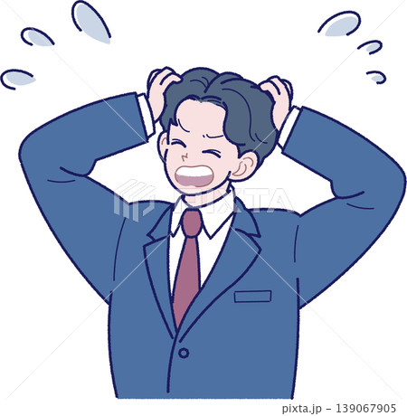 焦っているスーツ姿の若い男性のイラスト 焦っているスーツ姿の若い男性のイラスト 139067905
