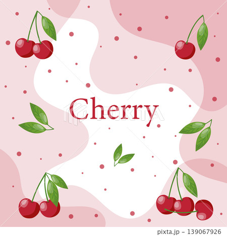 Seamless pattern with red cherries and green leaves on a soft abstract background 139067926