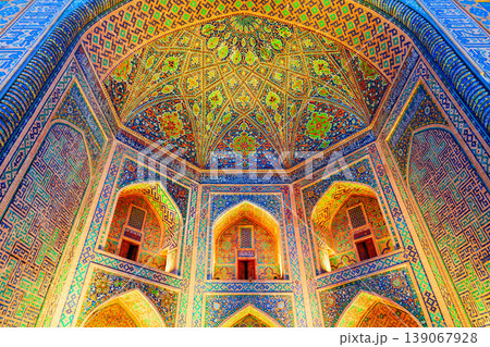 Registan mosaic pattern design background, Samarkand 139067928