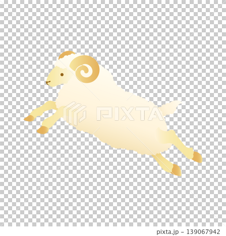 Jumping white sheep vector illustration - sheep with spiral horns - livestock - animal material Jumping white sheep vector illustration - sheep with spiral horns - livestock - animal material 139067942