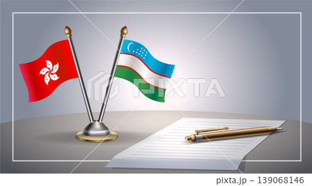 Small national flag of Hong Kong and Uzbekistan flag Relation, Template Vector Illustration 139068146