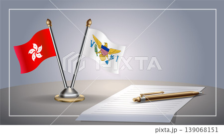 Small national flag of Hong Kong and Us Virgin Islands flag Relation, Template Vector Illustration 139068151