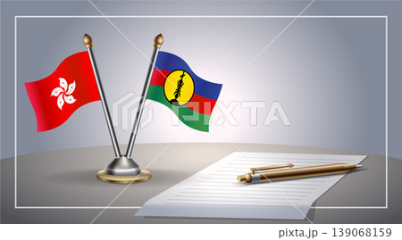 Small national flag of Hong Kong and New Caledonia flag Relation, Template Vector Illustration 139068159