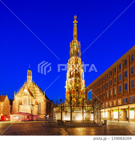 Schoener Brunnen fountain in Nuremberg, Germany 139068204