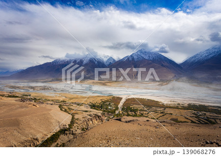Panj river in Wakhan Corridor, border between Afghanistan and Tajikistan 139068276