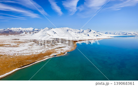 Karakul lake aerial panoramic view in Tajikistan Karakul lake aerial panoramic view in Tajikistan 139068361