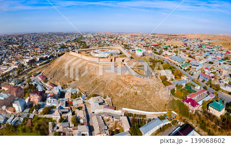 Kalai Mug Tepe Fort aerial panoramic view, Tajikistan Kalai Mug Tepe Fort aerial panoramic view, Tajikistan 139068602