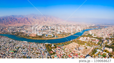 Khujand city aerial panoramic view in Tajikistan Khujand city aerial panoramic view in Tajikistan 139068627