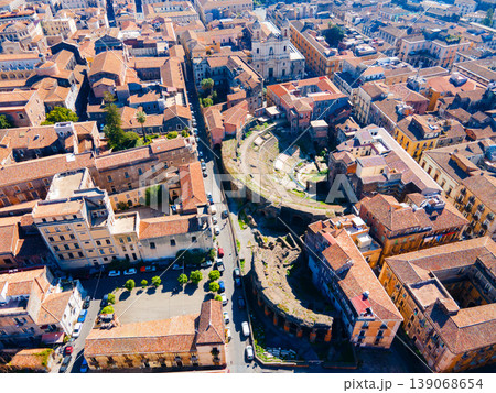 Roman Theatre of Catania aerial panoramic view, Sicily 139068654