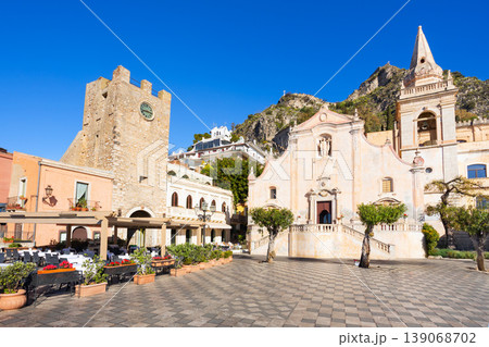 The Piazza IX Aprile main square in Taormina city, Sicily The Piazza IX Aprile main square in Taormina city, Sicily 139068702