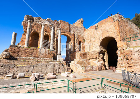 Taormina Ancient Theatre in Sicily island, Italy Taormina Ancient Theatre in Sicily island, Italy 139068707