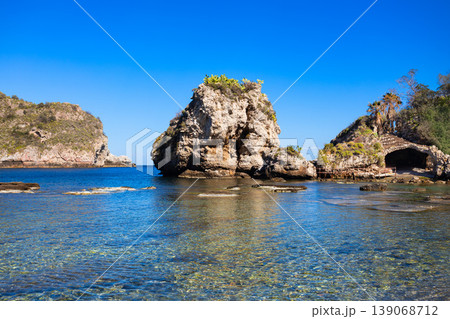 Isola Bella beach in Taormina city, Sicily 139068712