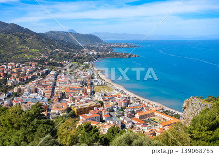 Cefalu city centre aerial panoramic view in Sicily Cefalu city centre aerial panoramic view in Sicily 139068785
