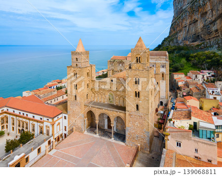 Cefalu Cathedral aerial panoramic view in Sicily, Italy Cefalu Cathedral aerial panoramic view in Sicily, Italy 139068811