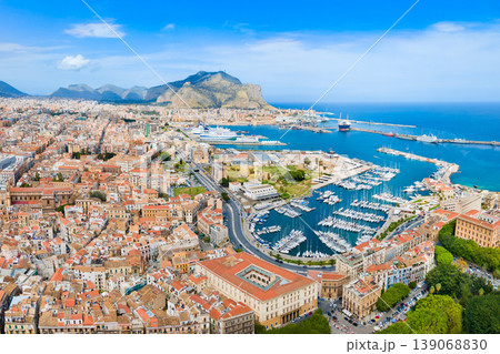 Palermo city port aerial panoramic view in Sicily 139068830