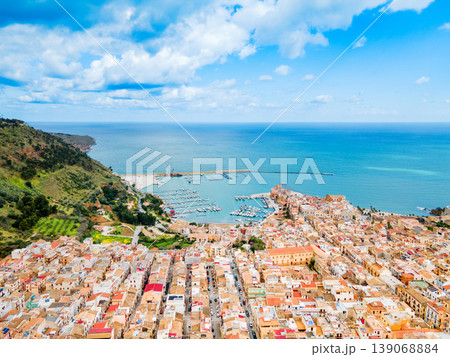 Castellammare del Golfo town aerial panoramic view Castellammare del Golfo town aerial panoramic view 139068884