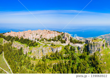 Erice town aerial panoramic view in Sicily 139068922
