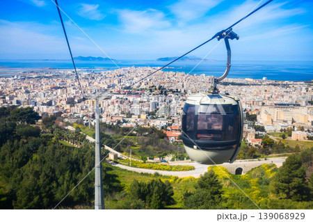 Trapani Erice Cableway in Sicily island, Italy Trapani Erice Cableway in Sicily island, Italy 139068929