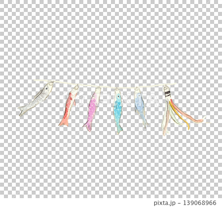 鯉のぼりが風に揺れる手描き水彩イラスト 139068966