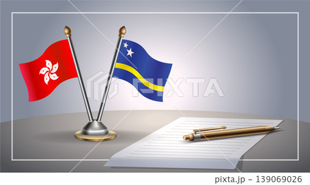 Small national flag of Hong Kong and Curacao flag Relation, Template Vector Illustration Small national flag of Hong Kong and Curacao flag Relation, Template Vector Illustration 139069026