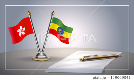 Small national flag of Hong Kong and Ethiopia flag Relation, Template Vector Illustration 139069041