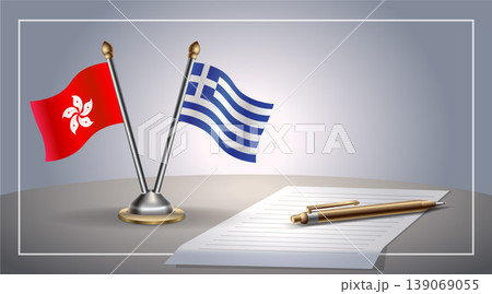 Small national flag of Hong Kong and Greece flag Relation, Template Vector Illustration 139069055