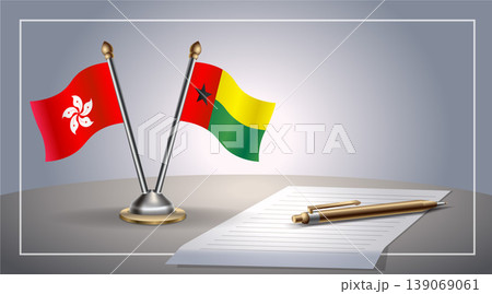 Small national flag of Hong Kong and Guinea Bissau flag Relation, Template Vector Illustration 139069061