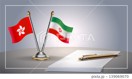 Small national flag of Hong Kong and Iran flag Relation, Template Vector Illustration 139069070