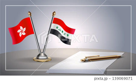 Small national flag of Hong Kong and Iraq flag Relation, Template Vector Illustration 139069071