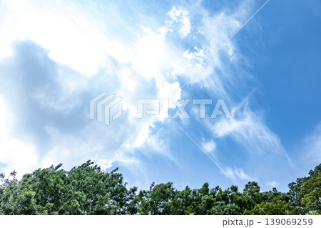 春の青空と雲と新緑 春の青空と雲と新緑 139069259