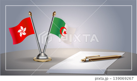 Small national flag of Hong Kong and Algeria flag Relation, Template Vector Illustration 139069267