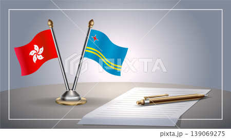 Small national flag of Hong Kong and Aruba flag Relation, Template Vector Illustration 139069275