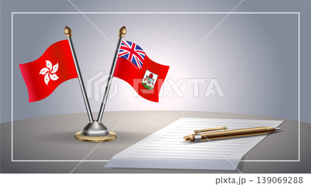 Small national flag of Hong Kong and Bermuda flag Relation, Template Vector Illustration 139069288