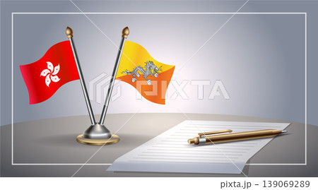 Small national flag of Hong Kong and Bhutan flag Relation, Template Vector Illustration 139069289