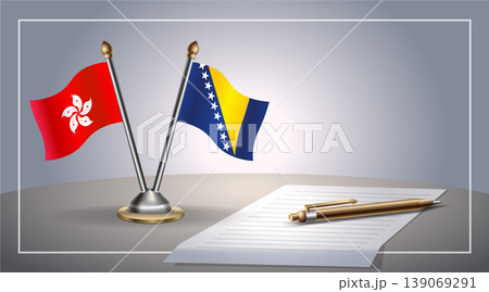 Small national flag of Hong Kong and Bosnia and Herzegovina flag Relation, Template Vector Illustration 139069291