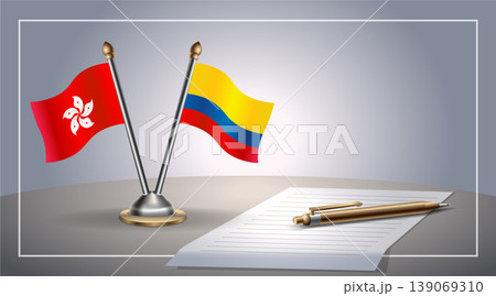 Small national flag of Hong Kong and Colombia flag Relation, Template Vector Illustration 139069310