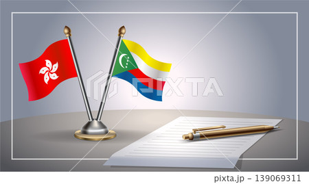 Small national flag of Hong Kong and Comoros flag Relation, Template Vector Illustration 139069311