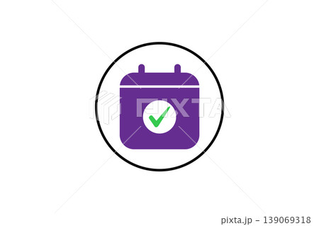 Purple Calendar Icon With Green Check Mark Indicating Confirmed Appointment And Scheduled Event 139069318
