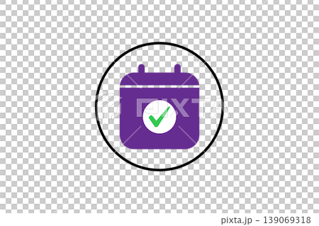 Purple Calendar Icon With Green Check Mark Indicating Confirmed Appointment And Scheduled Event 139069318