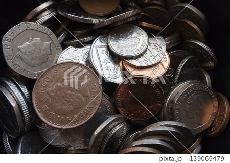 Pile of United Kingdom coins as background 139069479