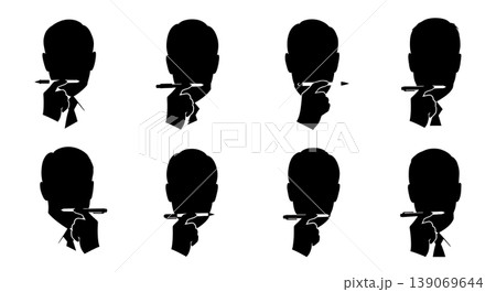 Black Solid Agents Pen In Mouth Silhouettes Set of Six Black Solid Agents Pen In Mouth Silhouettes Set of Six 139069644
