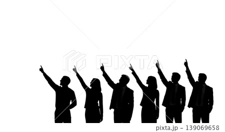 Black Solid Agents Pointing Air Idea Silhouettes Set of Six on White Background Black Solid Agents Pointing Air Idea Silhouettes Set of Six on White Background 139069658