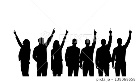 Black Solid Agents Pointing Air Idea Silhouettes Set of Six on White Background Black Solid Agents Pointing Air Idea Silhouettes Set of Six on White Background 139069659